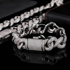 Mens Lab Grown Diamond 925 Silver Iced Out Interlocking Link Chain Cuban Style Luxury <b>Statement</b> <b>Necklace</b> Fashion Jewellery Bling - Product Image 3