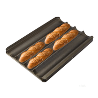 Plateau à baguettes en alliage d'aluminium ATLAS STAR à 4 rangées, 600x400, revêtement PTFE, pour pain français, compatible four/grille-pain, noir, 0,8 mm