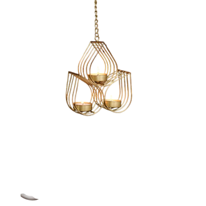 Porte-bougie suspendu en laiton doré avec trois coupelles pour bougies, pour la décoration de la maison - Product Image 1