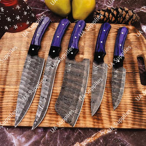 Ensemble de couteaux de chef professionnels légers en acier Damas, manche ergonomique en époxy, lame martelée forgée à la main - Product Image 4