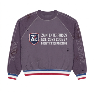 Sweat-shirt à capuche en molleton de coton et polyester de qualité supérieure 450 GSM, lavé, violet, effet vieilli, avec empiècements raglan, impression DTF personnalisée - Product Image 1