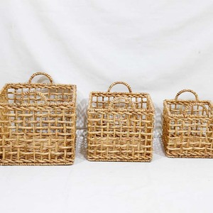 Modern Water Hyacinth <b>Square</b> Storage <b>Basket</b> Woven Eco-Friendly Organizer Bin with Handle for Home Kitchen Laundry - Product Image 4