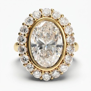 แหวนเพชรทรงรี 14K ทองคำเหลือง ประดับเพชรทรงกลมด้านข้าง 4.00 กะรัต เครื่องประดับหรูหรา - Product Image 1