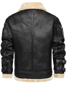 Chaqueta de Motociclista de Cuero Shearling Color Café Oscuro para Hombre, Impermeable, Transpirable, Resistente al Viento, Ecológica, Teñida con Tintes Ecológicos - Product Image 2