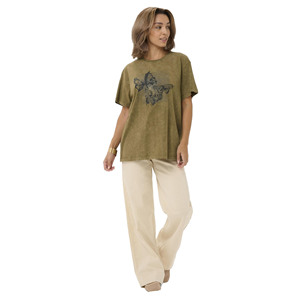 T-shirt d'été de luxe pour femme, personnalisé, 180 g/m², 100 % coton, vintage, délavé à l'acide, délavé à la pierre, col contrastant, écologique et respirant - Product Image 1