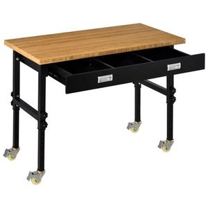 47\" Bamboo Tabletop Workbench with Adjustable Height Legs Drawer and Wheels Home Furniture Garage Tool Table - Product Image 5
