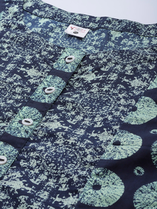 Blue Geometric Printed Cotton A LINE Kurti With Round Neck And Three Quarter Sleeves For <b>Plus</b> <b>Size</b> Women's Wear - Product Image 6