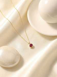 <b>Ruby</b> Solitaire Pendant 925 Sterling Silver 14K Gold Plated July Birthstone Pendant Gift For Women Jewelry - Product Image 3