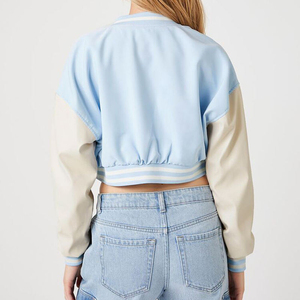 Women's Blue <b>Sequin</b> Varsity <b>Jacket</b> Full Sleeve Zipper Turn-down Collar Polyester Spring Style - Product Image 4