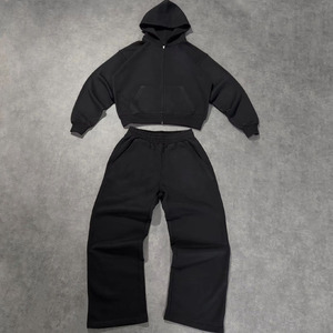 Ensemble sweat à capuche et pantalon de survêtement thermique d'hiver pour homme, personnalisé OEM/ODM, en molleton de coton épais 500 GSM, coupe ample et oversize - Product Image 2