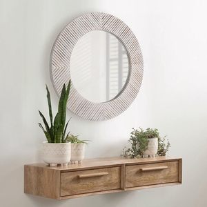Handcrafted <b>Round</b> Whitewashed Wooden <b>Wall</b> <b>Mirror</b> Rustic Farmhouse Decorative Accent <b>Mirror</b> for Living Room Bedroom Entryway Bath - Product Image 3