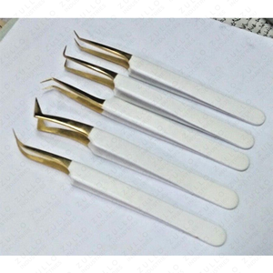 Pinzas de Precisión para Extensión de Pestañas con Punta Dorada Zullo Industries, Acero Inoxidable Recubierto, Herramienta para Pestañas con Gancho Puntiagudo, Personalizable - Product Image 2