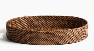 Plateau de service rond en rotin de qualité supérieure, idéal pour les restaurants et les hôtels, comme centre de table luxueux. - Product Image 3
