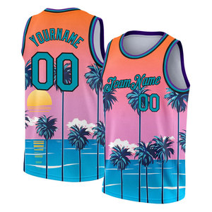 Camiseta de Baloncesto Sublimada Personalizada con Estampado de Palmeras Tropicales, Unisex, para Adultos, Transpirable, de Malla de Poliéster que Absorbe la Humedad - Product Image 1