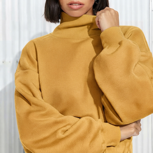 Sweat-shirt à col montant en coton doux pour femme, manches longues, coupe ample, décontracté, essentiel de la mode - Product Image 1
