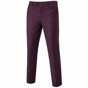 Pantalon de Costume Homme Coupe Droite Bordeaux avec Braguette Boutonnée Anti-Plis en Tissu Léger Coton - Product Image 4