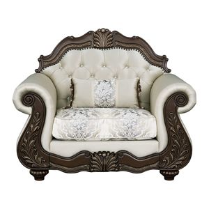 Fauteuil de salon en tissu beige et finition cerisier avec coussin - Product Image 2