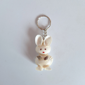 Handcrafted Indonesian Natural Seashell <b>Rabbit</b> Figurine Keychain Coastal Beach Souvenir Key Ring Tropical <b>Gift</b> Accessory - Product Image 2