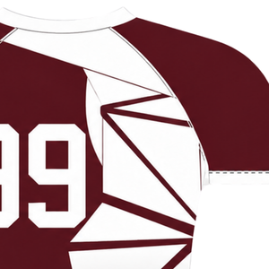 Maillot de compression athlétique personnalisé marron et blanc à manches courtes, col ras du cou, motif géométrique, pour entraînement de performance et sports nautiques - Product Image 4