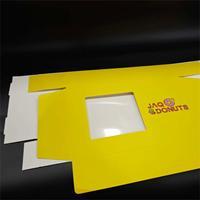 Boîte à donuts pliable en papier écologique jaune avec logo personnalisé, fenêtre transparente en PET, emballage pour pâtisserie, dessert à emporter
