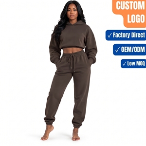 Womens 2-Piece 100% Cotton Solid Tracksuit Set Track <b>Jacket</b> Pants Casual Sportswear Quick Dry Training Suit Custom Logo - Product Image 1