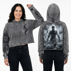 Chaleco sin mangas personalizado con capucha, gris, con lavado ácido, efecto desgastado, estampado gráfico de pared de zombis, borde sin rematar, estilo streetwear, fabricante - Product Image 2