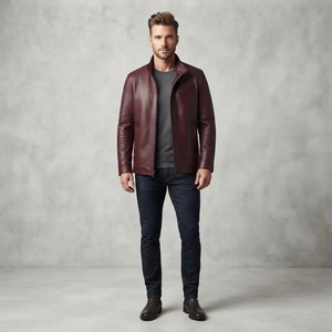 Men's Genuine Leather Winter <b>Biker</b> <b>Jacket</b> Waterproof Stand Collar Casual Leather <b>Jacket</b> - Product Image 2