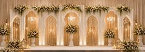 Majestic Nikkah Stage <b>Decoration</b> with Modern <b>Arched</b> Panels Premium Wedding Stage Setup Manufacturer Exporter Wedding Event Decor - Product Image 2