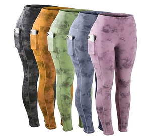 High Waist Tie Dye Leggings With Pockets Full Length Stretch Knitted Women's Sporty Style All Seasons Wear - Product Image 1
