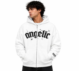 Sweat à capuche zippé gothique Angelic pour homme, imprimé croix blanche 333, coupe régulière, molleton de coton, style streetwear automne - Product Image 5
