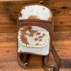 Mini Mochila de cuero de gamuza hecha a mano para el cabello occidental de las mujeres en la mochila de viaje de cuero de vaca mochila de senderismo - Product Image 3