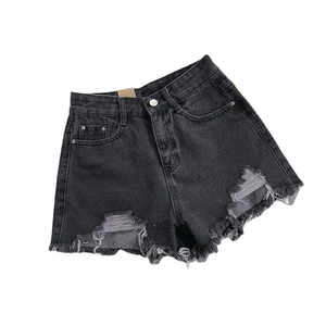 <b>Women's</b> High Waist Denim Shorts Straight Leg Distressed Wash Cotton Casual Summer Style Solid Color Blue <b>White</b> Black - Product Image 3