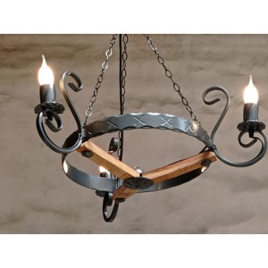<b>Rustic</b> Iron Circle Chandelier With Wooden Accents And Candle Style <b>Lights</b> For Ceiling Lighting Decorations - Product Image 3