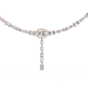 14K Rose Gold Lab Grown Diamond Oval Cut Vintage Y-Drop Y-Shape Queens <b>Charm</b> Drop Necklace - Product Image 1