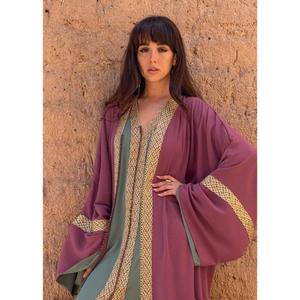 Crepe Muslin Kaftan Finished With Maxi Sfifa Front And Sleeves V-neckline Handmade Mix Blue Buttons Fastening Trough Front - Product Image 5