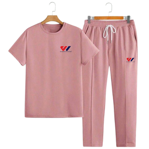 Ensemble jogging décontracté rose grande taille pour homme : T-shirt à col rond et manches courtes, idéal pour le quotidien, la gym, les voyages et le streetwear - Product Image 6