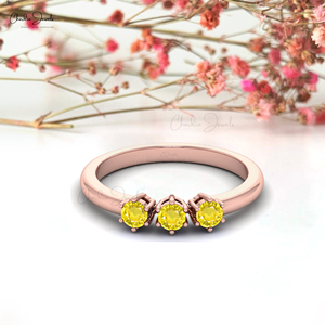 แหวนทองคำแท้ 14K ประดับพลอยแซฟไฟร์สีเหลืองธรรมชาติ 3 มม. แบบสามเม็ด ดีไซน์เรียบหรู จากอาลีบาบา สินค้าขายส่งยอดนิยม - Product Image 4