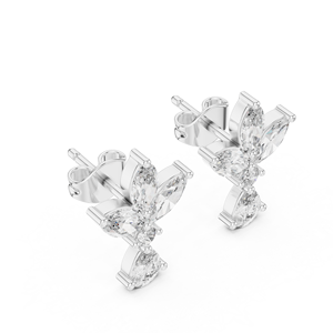 Boucles d'oreilles clous florales en moissanite marquise plaqué or rhodié 18 carats certifiées IGI – Bijoux de luxe pour cadeau d'anniversaire ou de fête - Product Image 3