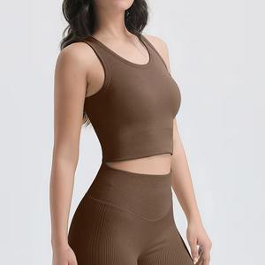 Haut court de sport pour femme grande taille, personnalisé, en gros, en spandex à compression, avec ourlet élastique ajusté, sans manches, col rond, pour la gym et le yoga, effet délavé - Product Image 3
