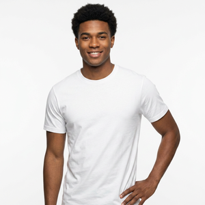 Men's <b>White</b> 100% Cotton Short Sleeve Turtleneck Regular Fit Formal T-<b>Shirt</b> Solid Color Jersey Knitted <b>Plain</b> Dyed Eco-Friendly - Product Image 2