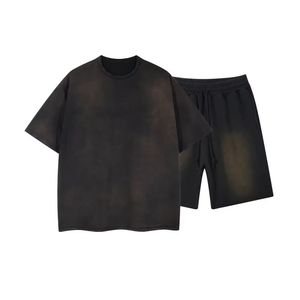 Ensemble court 2 pièces Teal Acid Wash Streetwear en molleton épais coupe ample Co-ord urbain Tenue de mode urbaine - Product Image 4
