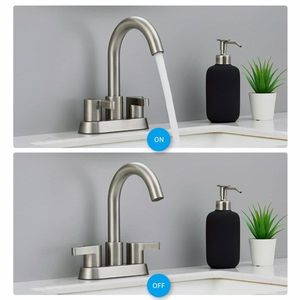 Rubinetto per lavabo bagno a 2 maniglie senza contatto con scarico a scomparsa per lavabo da 4 pollici - Product Image 2