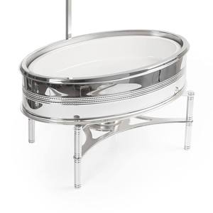 Calentador de Buffet Ovalado de Acero Inoxidable al por Mayor, Lujoso, Plateado, con Soporte Trasero para Tapa y Cubierta de Cúpula Lisa - Product Image 5
