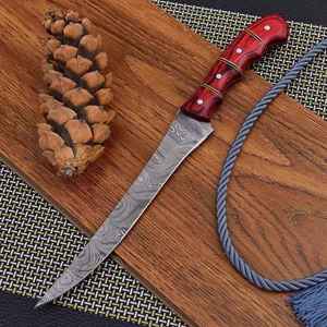 Couteau à fileter le poisson en acier Damas forgé à la main avec manche en bois de Pakka rouge de qualité supérieure et entretoises en laiton - Product Image 3