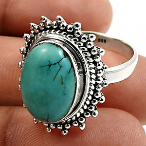Classic Pure 925 Sterling Silver <b>Ring</b> Fine Bohemian Jewelry Featuring Oval Cut <b>Turquoise</b> Gemstone For Parties At Wholesale Price - Product Image 2