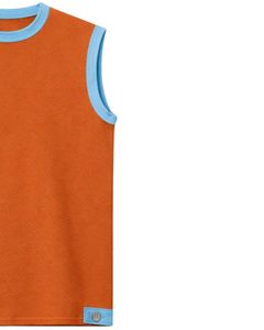 Custom Men Burnt Orange Sleeveless Tank Top And Shorts <b>Set</b> Casual Summer Cotton Outfit Sky Blue Trim Drawstring Two Piece <b>Set</b> - Product Image 2