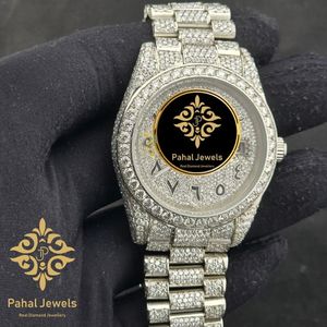 Montre de luxe pour homme Pahal Jewels avec diamants, boîtier rond en acier inoxydable de 42 mm, mouvement à quartz analogique, cadran en cristal saphir - Product Image 1