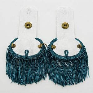Teal Velvet Fringe Epaulettes with <b>Silver</b> Trim Circular Sew-On Badges for Garment Decoration - Product Image 5