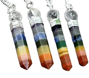 Vente en gros Fait à la main 7 Chakra Cristal Collé Pendule Naturel Multi-Gemstone Guérison Boule de Quartz Radiesthésie Divination AGATE PRÉFÉRÉE - Product Image 1