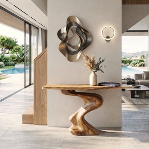 Modern Sculptural Solid Wood Console Table Handmade Pedestal Base Contemporary Living Room Furniture Entryway Table - Product Image 3